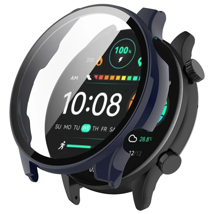 For Haylou Solar Plus RT3/LS16 Hard PC Watch Protective Cover with Built-in Tempered Glass Screen Protector - Dark Blue