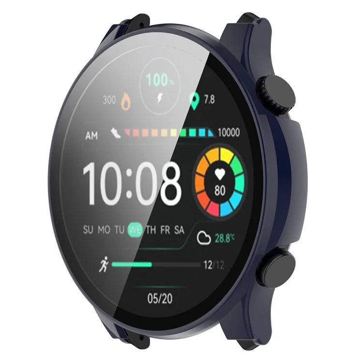 For Haylou Solar Plus RT3/LS16 Hard PC Watch Protective Cover with Built-in Tempered Glass Screen Protector - Dark Blue