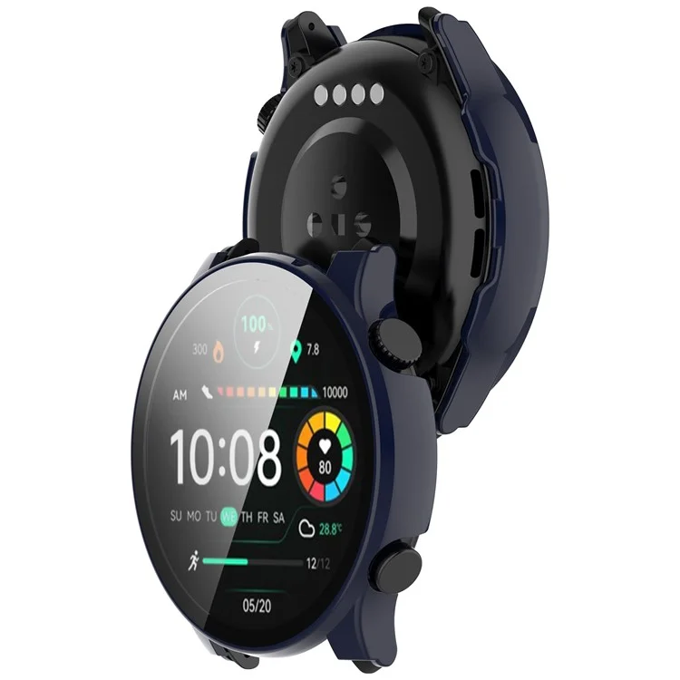 For Haylou Solar Plus RT3/LS16 Hard PC Watch Protective Cover with Built-in Tempered Glass Screen Protector - Dark Blue