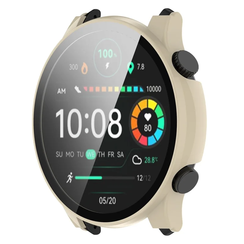 Voor Haylou Solar Plus RT3/LS16 harde PC-horlogebeschermer met ingebouwde gehard glas schermbeschermer - Ivoorwit