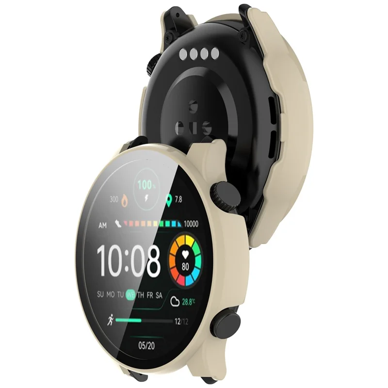 Voor Haylou Solar Plus RT3/LS16 harde PC-horlogebeschermer met ingebouwde gehard glas schermbeschermer - Ivoorwit