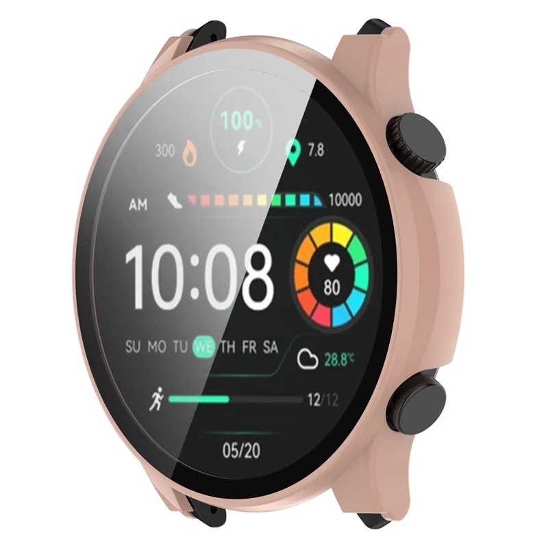 For Haylou Solar Plus RT3/LS16 Hard PC Watch Protective Cover with Built-in Tempered Glass Screen Protector - Pink