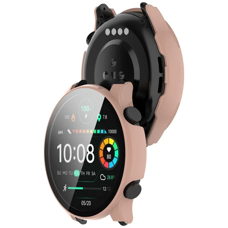 For Haylou Solar Plus RT3/LS16 Hard PC Watch Protective Cover with Built-in Tempered Glass Screen Protector - Pink