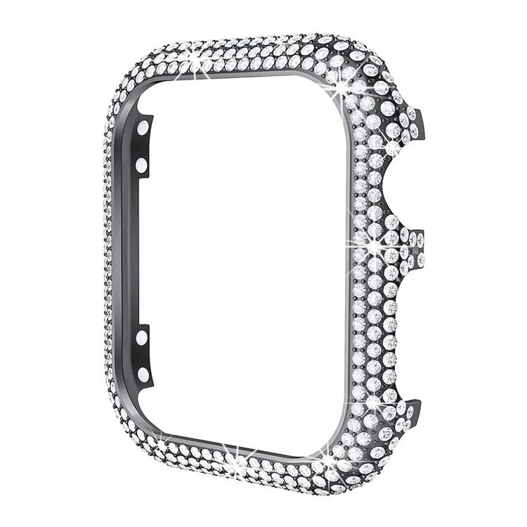 Per Apple Watch Series 6 / 5 / 4 / SE / SE (2022) Cassa dell'orologio da 44 mm Telaio protettivo in lega completo di strass - Nero