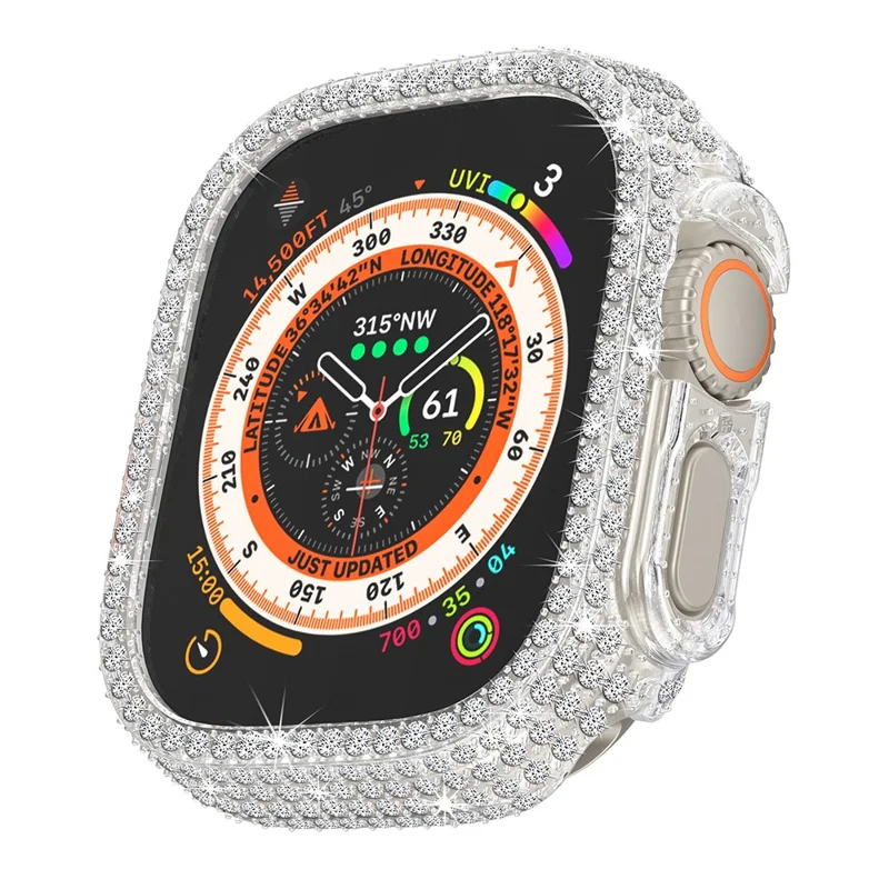 For Apple Watch Ultra 3 / Ultra 2 / Ultra 49mm Watch Case Rhinestone Decor Hard PC Protective Frame - Transparent