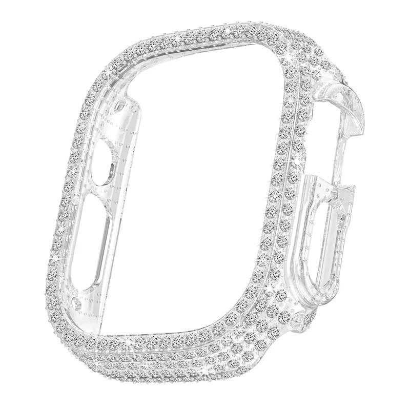 For Apple Watch Ultra 3 / Ultra 2 / Ultra 49mm Watch Case Rhinestone Decor Hard PC Protective Frame - Transparent