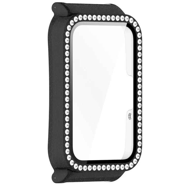 Custodia per orologio Samsung Galaxy Fit3 con decorazione in cristalli Rhinestone e copertura in PC con pellicola protettiva in vetro temperato - Nero elettroplaccato