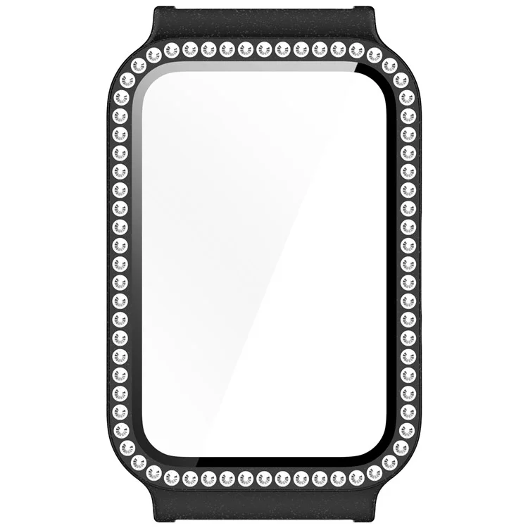 Custodia per orologio Samsung Galaxy Fit3 con decorazione in cristalli Rhinestone e copertura in PC con pellicola protettiva in vetro temperato - Nero elettroplaccato