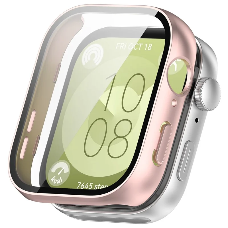 For Huawei Watch Fit 3 Watch Case PC Frame with Tempered Glass Screen Protector - Matte Pink