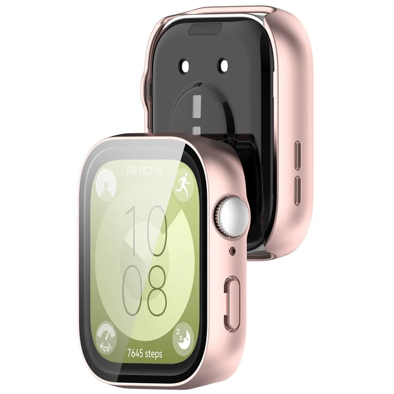 For Huawei Watch Fit 3 Watch Case PC Frame with Tempered Glass Screen Protector - Matte Pink