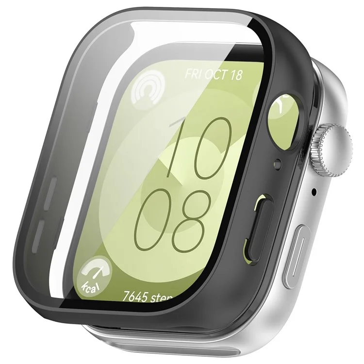 For Huawei Watch Fit 3 Watch Case PC Frame with Tempered Glass Screen Protector - Matte Black