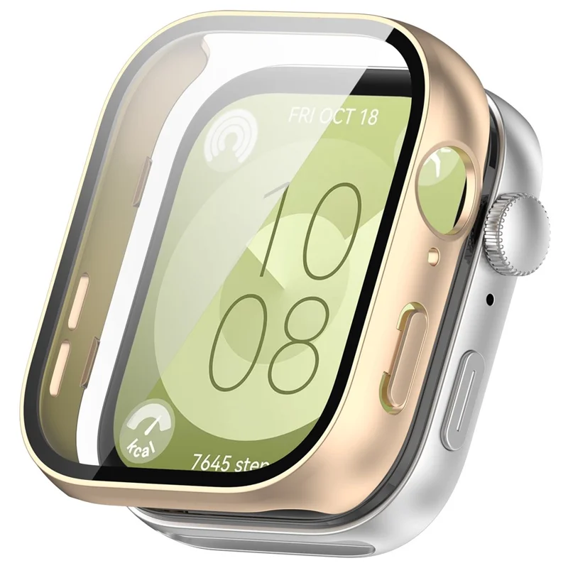 Per Huawei Watch Fit 3 Custodia per orologio PC Frame con protezione dello schermo in vetro temperato - Oro opaco