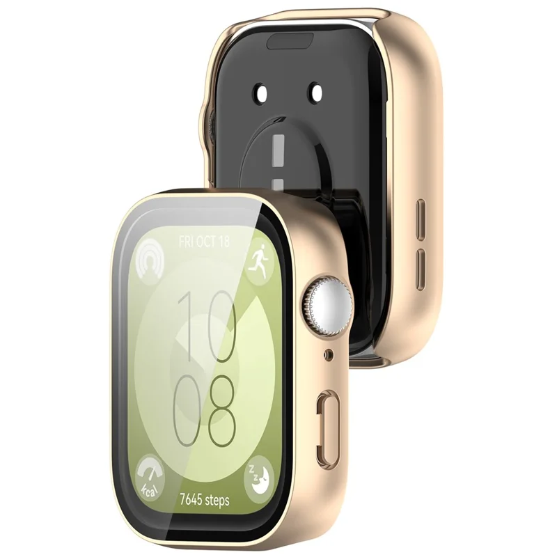 Per Huawei Watch Fit 3 Custodia per orologio PC Frame con protezione dello schermo in vetro temperato - Oro opaco
