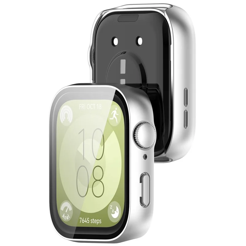 Pour Huawei Watch Fit 3 Boîtier de montre Cadre PC avec protecteur d'écran en verre trempé - Argent mat