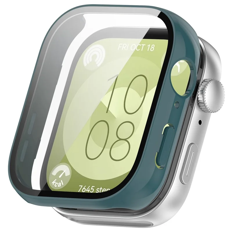 For Huawei Watch Fit 3 Watch Case PC Frame with Tempered Glass Screen Protector - Pine Needle Green