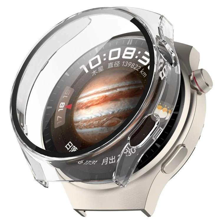 Per Huawei Watch 4 Pro Space Edition Smartwatch PC Frame Case con Pellicola Protettiva Curva in Vetro Temperato - Bianco Trasparente