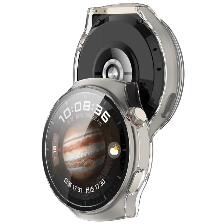 Per Huawei Watch 4 Pro Space Edition Smartwatch PC Frame Case con Pellicola Protettiva Curva in Vetro Temperato - Bianco Trasparente