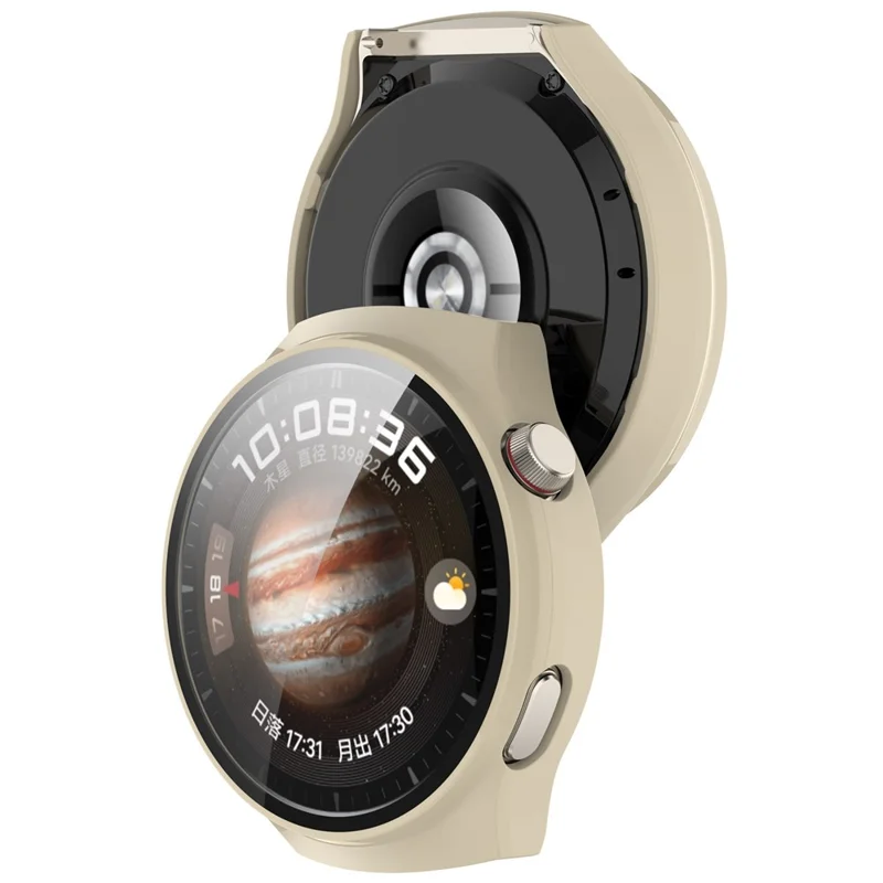 For Huawei Watch 4 Pro Space Edition Smartwatch PC Frame Case with Curved Tempered Glass Screen Film - Beige
