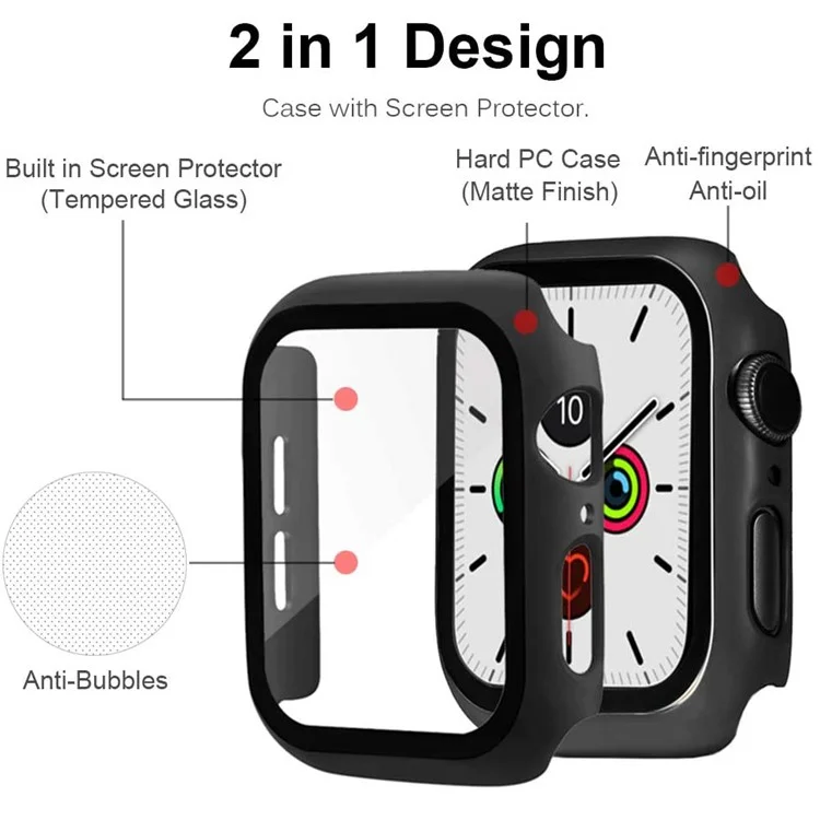 Cadre PC + Case de Montre de Protection en Verre Trempé Pour Apple Watch Series 3/2/1 38 mm - le Noir