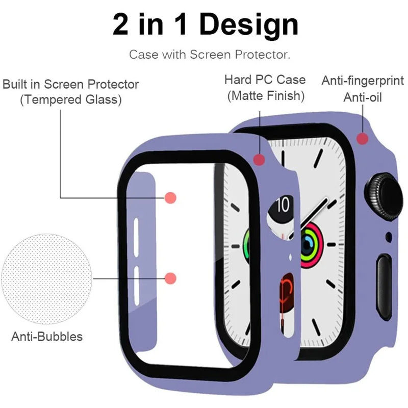 Frame PC + Tempered Glass Protector Watch Case for Apple Watch Series 3 / 2 / 1 38mm - Purple
