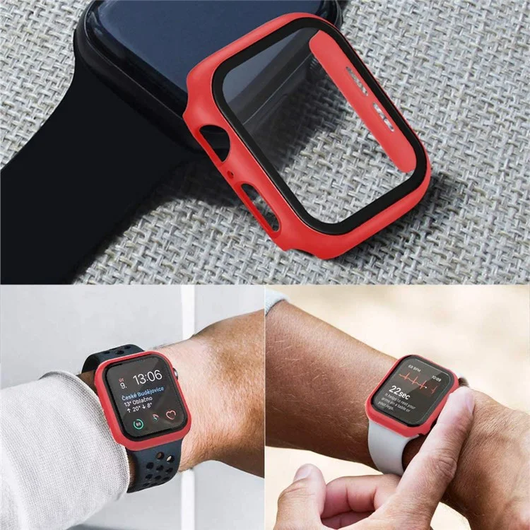 Cadre PC + Case de Montre de Protection en Verre Trempé Pour Apple Watch Series 3/2/1 38 mm - Rouge