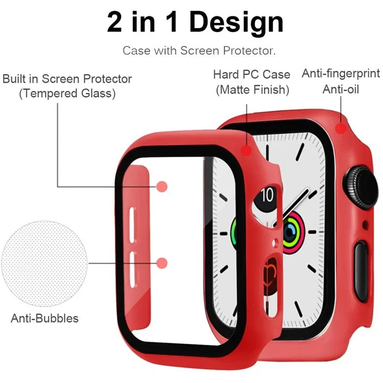 Frame PC + Caso de Relógio de Protetor de Vidro Temperado Para a Série Apple Watch 3/2/1 38mm - Vermelho