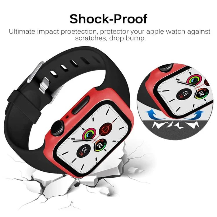 Frame PC + Caso de Relógio de Protetor de Vidro Temperado Para a Série Apple Watch 3/2/1 38mm - Vermelho