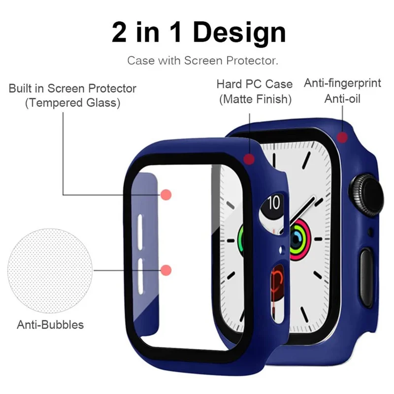 Frame PC + Tempered Glass Protector Watch Case for Apple Watch Series 3 / 2 / 1 38mm - Dark Blue