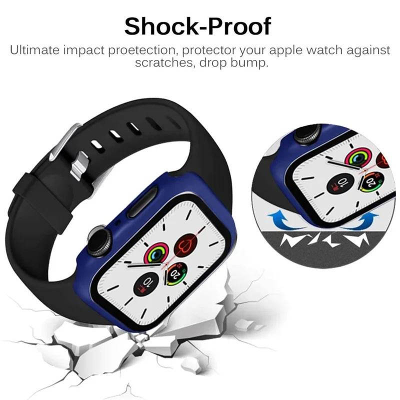 Frame PC + Tempered Glass Protector Watch Case for Apple Watch Series 3 / 2 / 1 38mm - Dark Blue