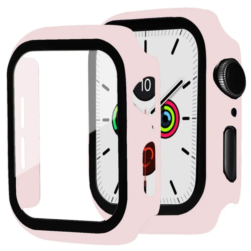 Frame PC + Tempered Glass Protector Watch Case for Apple Watch Series 3 / 2 / 1 38mm - Pink
