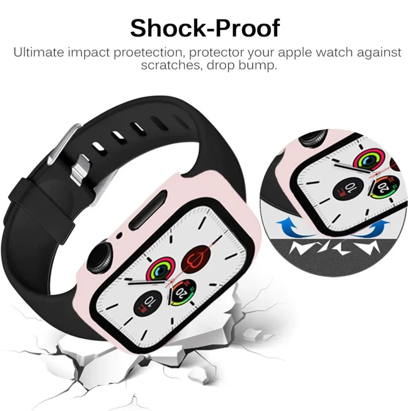 Frame PC + Tempered Glass Protector Watch Case for Apple Watch Series 3 / 2 / 1 38mm - Pink