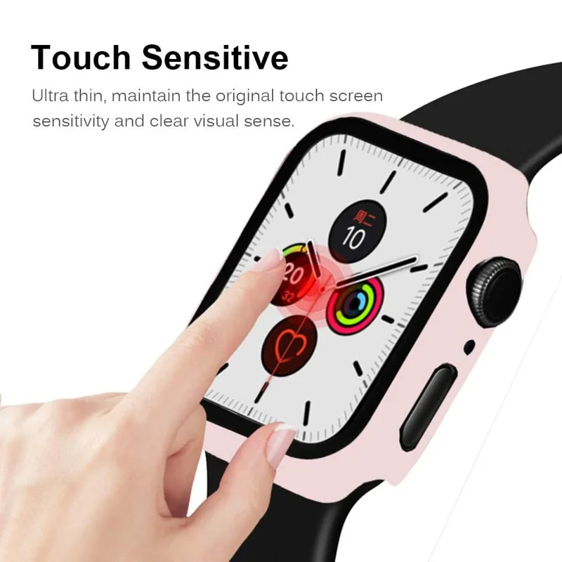 Frame PC + Tempered Glass Protector Watch Case for Apple Watch Series 3 / 2 / 1 38mm - Pink