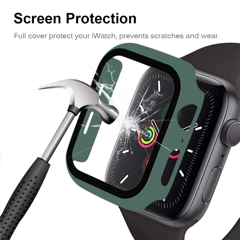 2-in-1 Frame PC + Tempered Glass Protector Watch Case for Apple Watch Series 3/2/1 42mm - Dark Green