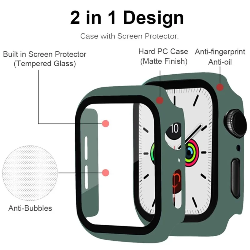 2-in-1 Frame PC + Tempered Glass Protector Watch Case for Apple Watch Series 3/2/1 42mm - Dark Green