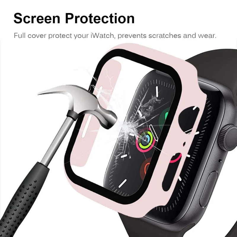 2-in-1 Frame PC + Tempered Glass Protector Watch Case for Apple Watch Series 3/2/1 42mm - Pink
