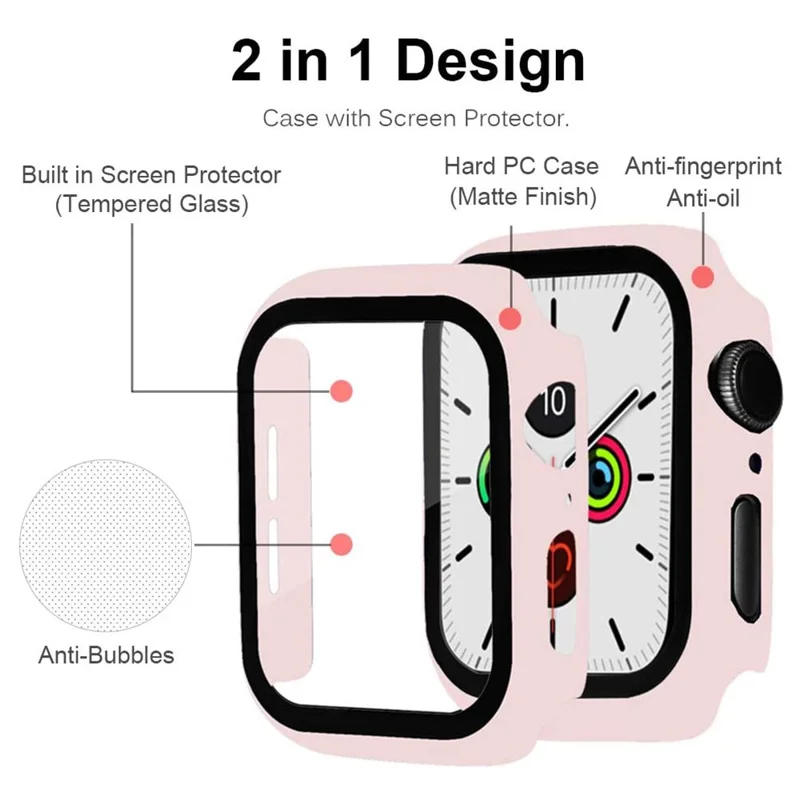 2-in-1 Frame PC + Tempered Glass Protector Watch Case for Apple Watch Series 3/2/1 42mm - Pink