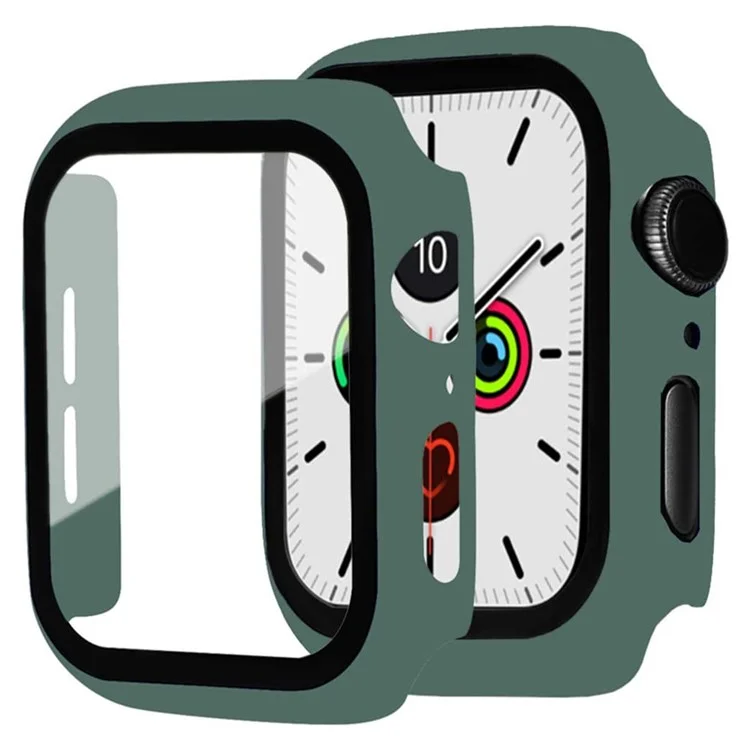 Matte Frame PC + Caso de Reloj de Reloj de Pantalla Anti-scratch de Vidrio Templado Para Apple Watch Series 4 40 mm - Verde Oscuro