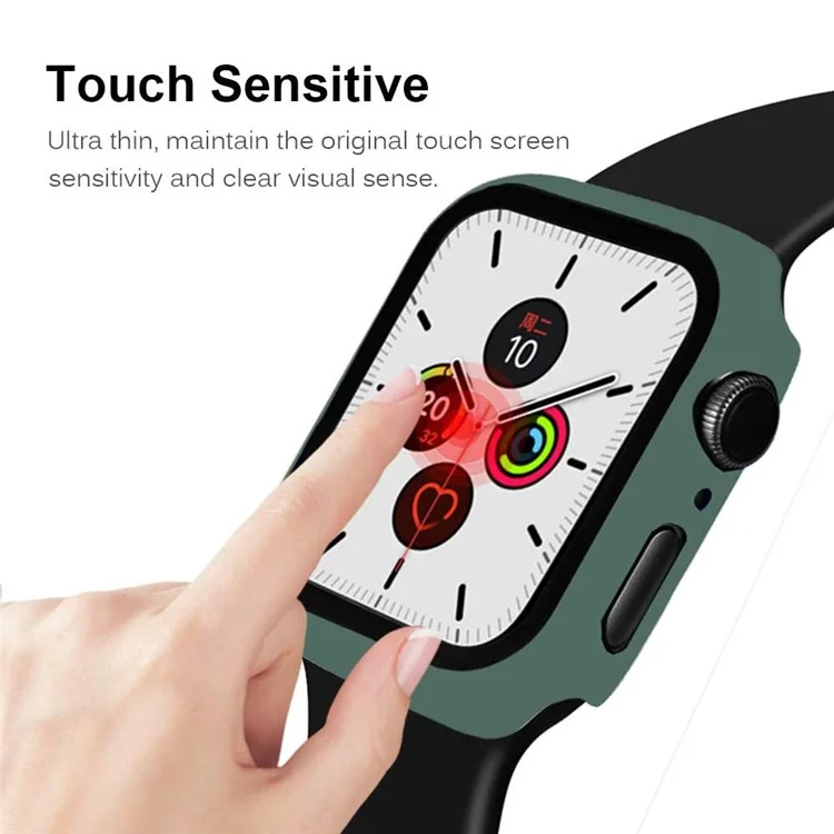 Matte Frame PC + Tempered Glass Anti-scratch Screen Protector Watch Case for Apple Watch Series 4 40mm - Dark Green