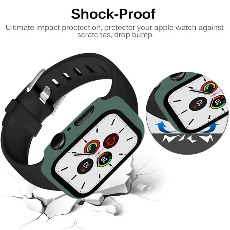 Matte Frame PC + Tempered Glass Anti-scratch Screen Protector Watch Case für Apple Watch Series 4 40mm - Dunkelgrün