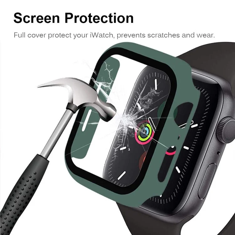 Frame Opaco PC + Vetro Temperato Custodia di Orologio Per Protezione Anti-scratch Per la Serie Apple Watch 4 40mm - Verde Scuro