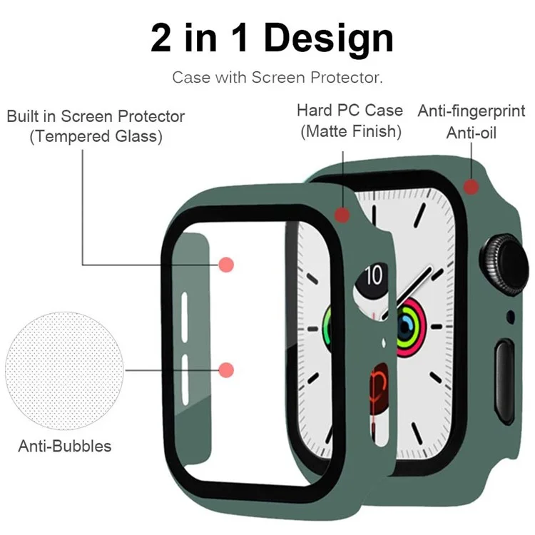 Matte Frame PC + Tempered Glass Anti-scratch Screen Protector Watch Case for Apple Watch Series 4 40mm - Dark Green