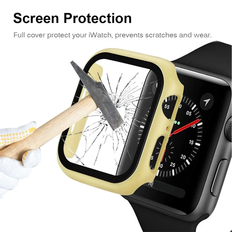 Matte Frame PC + Tempered Glass Anti-scratch Screen Protector Watch Case for Apple Watch Series 4 40mm - Yellow