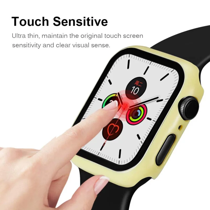Matte Frame PC + Tempered Glass Anti-scratch Screen Protector Watch Case for Apple Watch Series 4 40mm - Yellow
