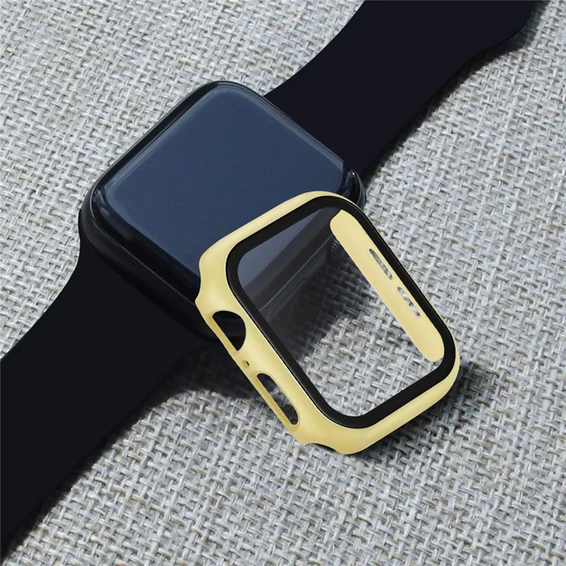 Matte Frame PC + Tempered Glass Anti-scratch Screen Protector Watch Case for Apple Watch Series 4 40mm - Yellow
