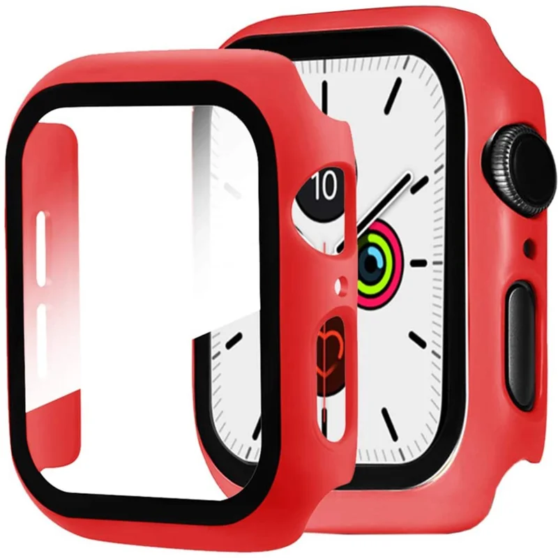 Matt ramme PC + Tempersglas Anti-skrab skærmværn Ur tilfælde til Apple Watch Series 4 40 mm - Rød