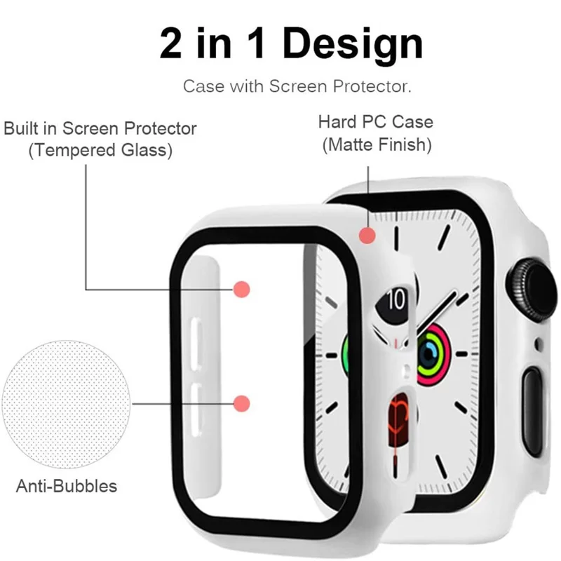 Matte Frame PC + Tempered Glass Anti-scratch Screen Protector Watch Case for Apple Watch Series 4 40mm - White