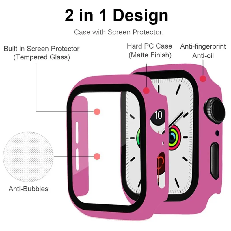 Matte Frame PC + Tempered Glass Anti-scratch Screen Protector Watch Case for Apple Watch Series 4 40mm - Rose