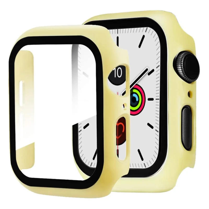 For Apple Watch Series 4 / 5 / 6 / SE / SE (2022) 44mm 2-in-1 Anti-scratch Matte Frame PC + Tempered Glass Protector Watch Case  - Yellow
