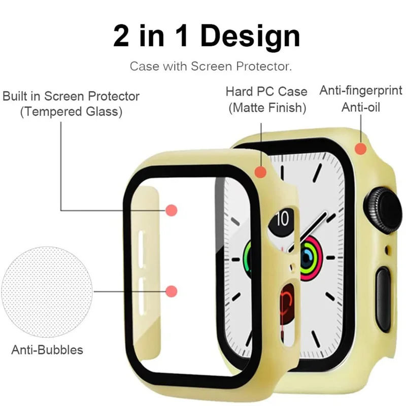 For Apple Watch Series 4 / 5 / 6 / SE / SE (2022) 44mm 2-in-1 Anti-scratch Matte Frame PC + Tempered Glass Protector Watch Case  - Yellow