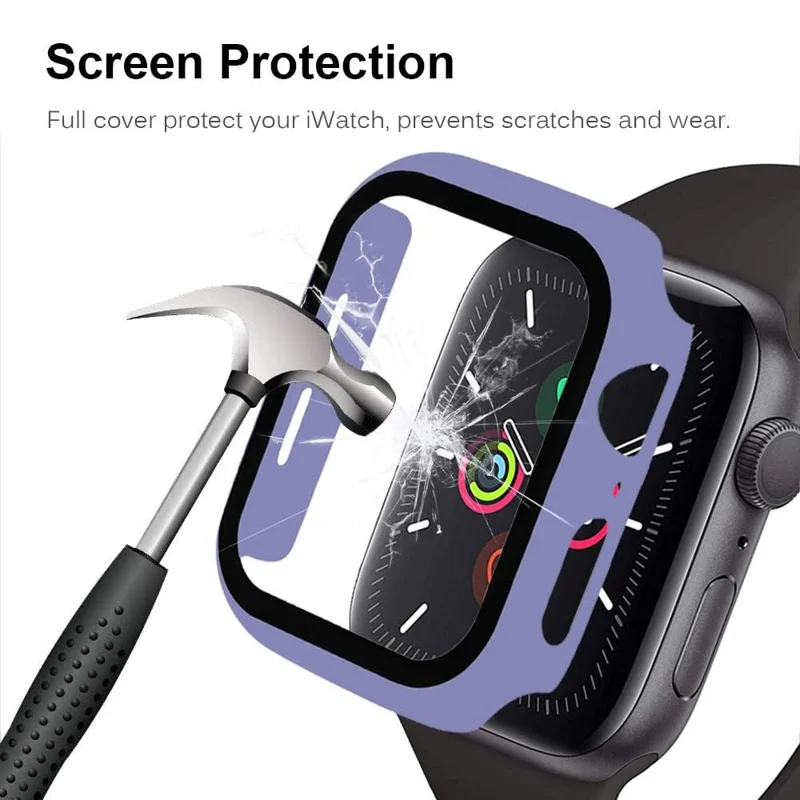 For Apple Watch Series 4 / 5 / 6 / SE / SE (2022) 44mm 2-in-1 Anti-scratch Matte Frame PC + Tempered Glass Protector Watch Case  - Purple